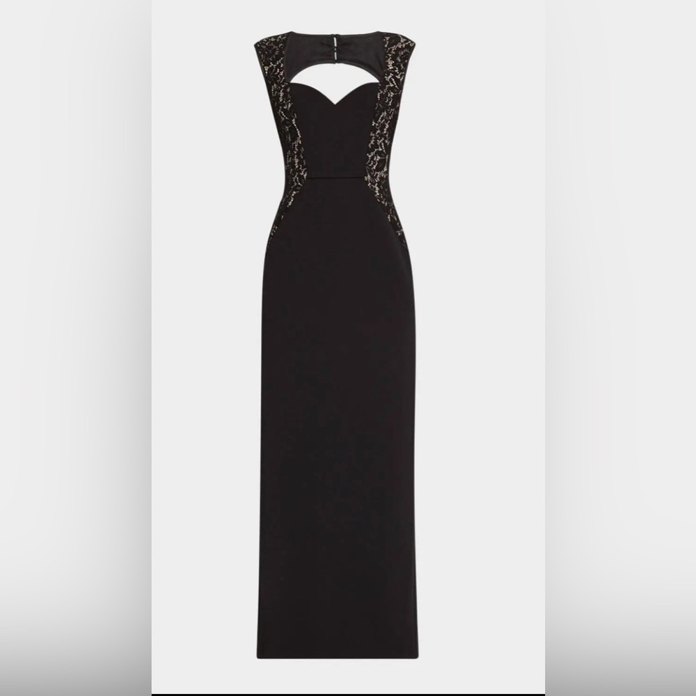 Aidan Mattox Black Lace Illusion Open Back Gown SZ 6 NWT Formal Evening GALA MOB